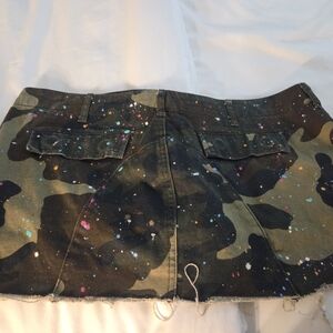 Camouflage Mini Skirt with Paint Splatter